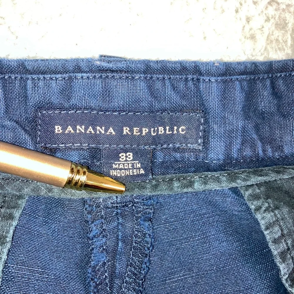 Banana Republic Shorts Men 33 Linen Cotton Blue Chino Travel Preppy‎ Casual